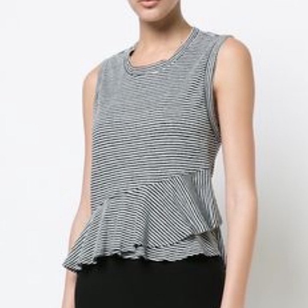 NWOT A.L.C black & white striped ruffle 100% linen sleeveless top size large new